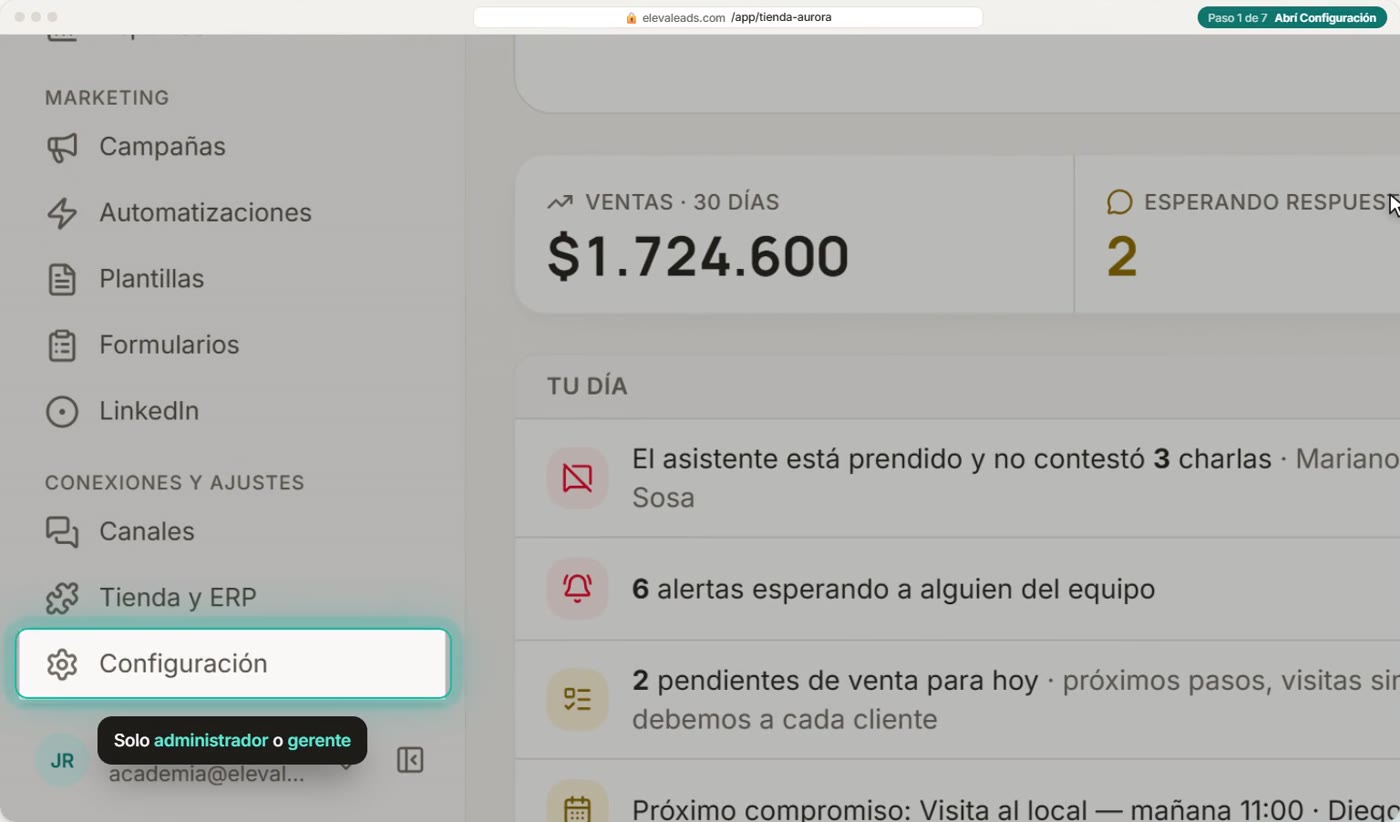Abrí Configuración