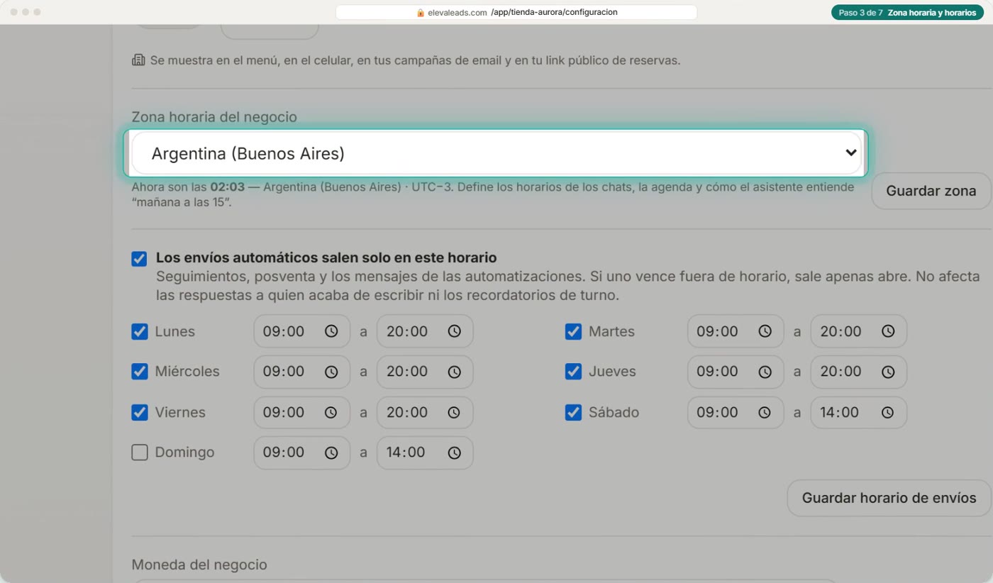 Zona horaria y horarios