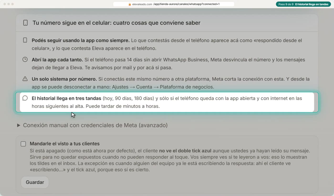 El historial llega en tandas