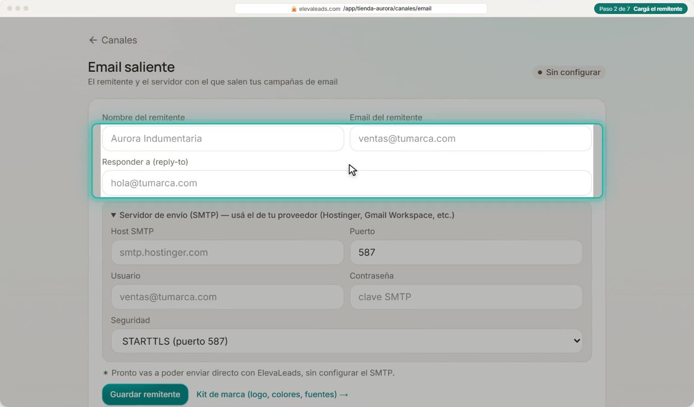 Cargá el remitente