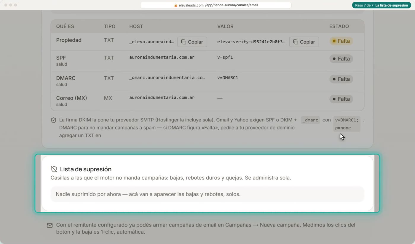 La lista de supresión
