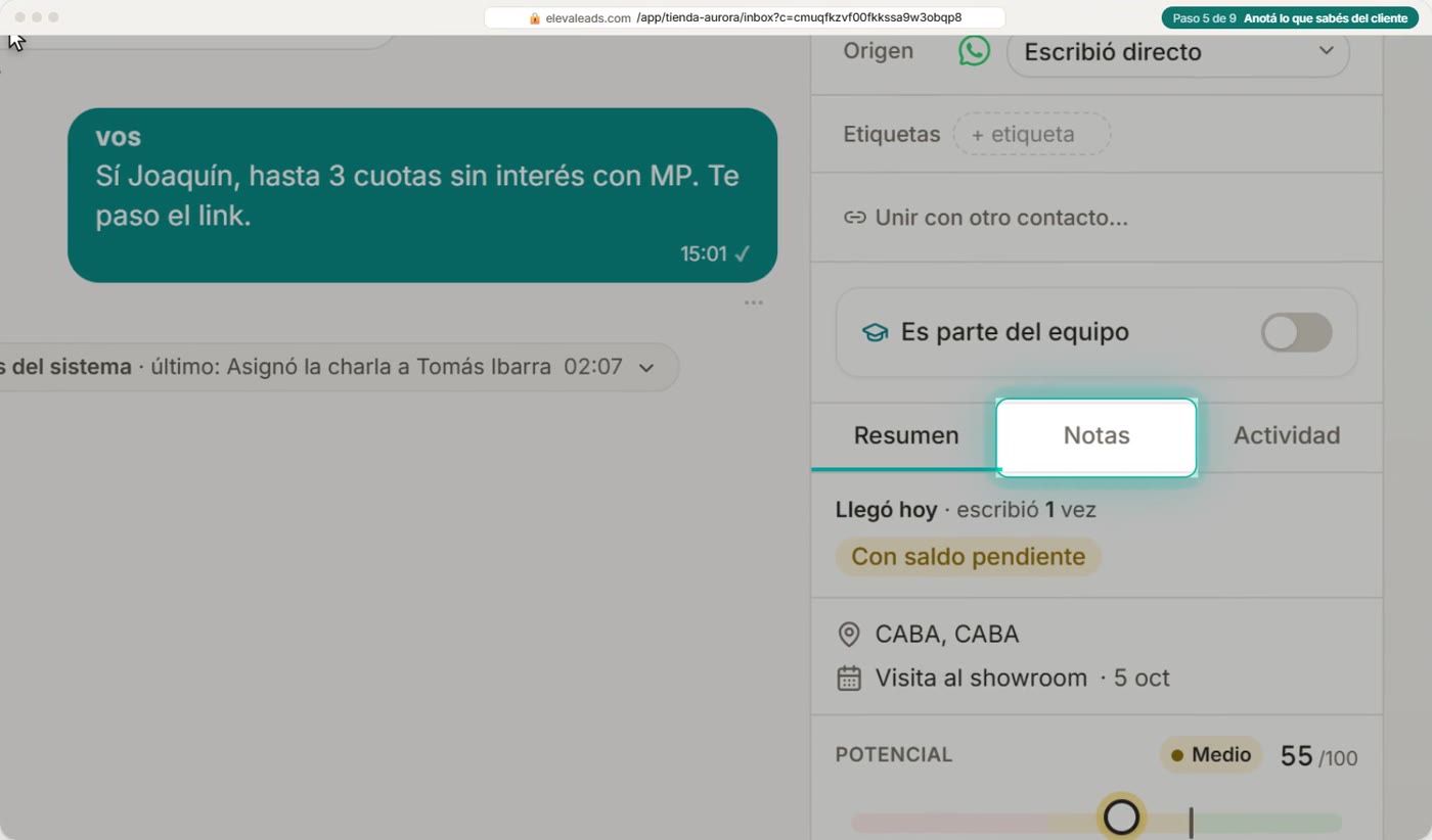 Anotá lo que sabés del cliente