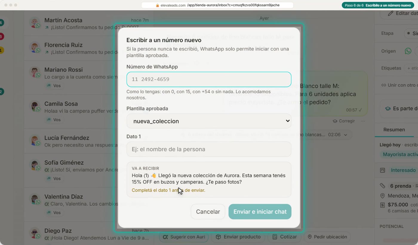 Escribile a un número nuevo