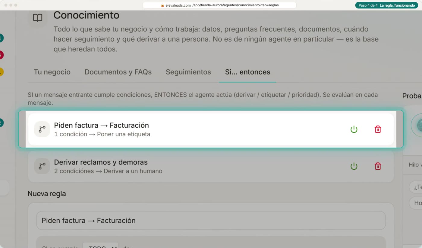 La regla, funcionando