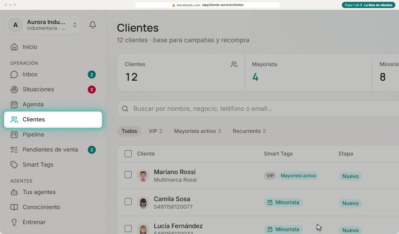 La lista de clientes