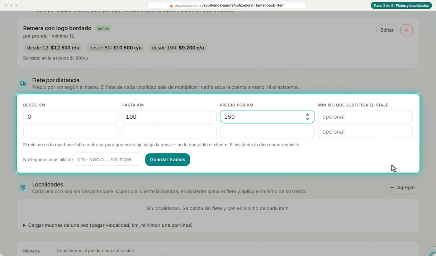 Fletes y localidades