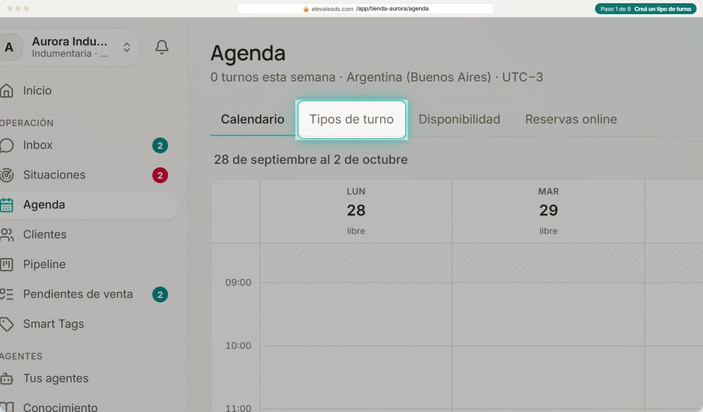 Creá un tipo de turno