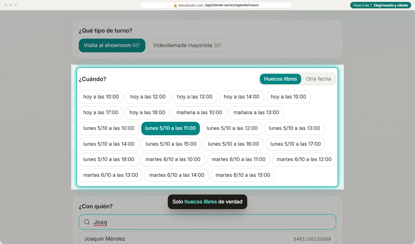 Elegí horario y cliente