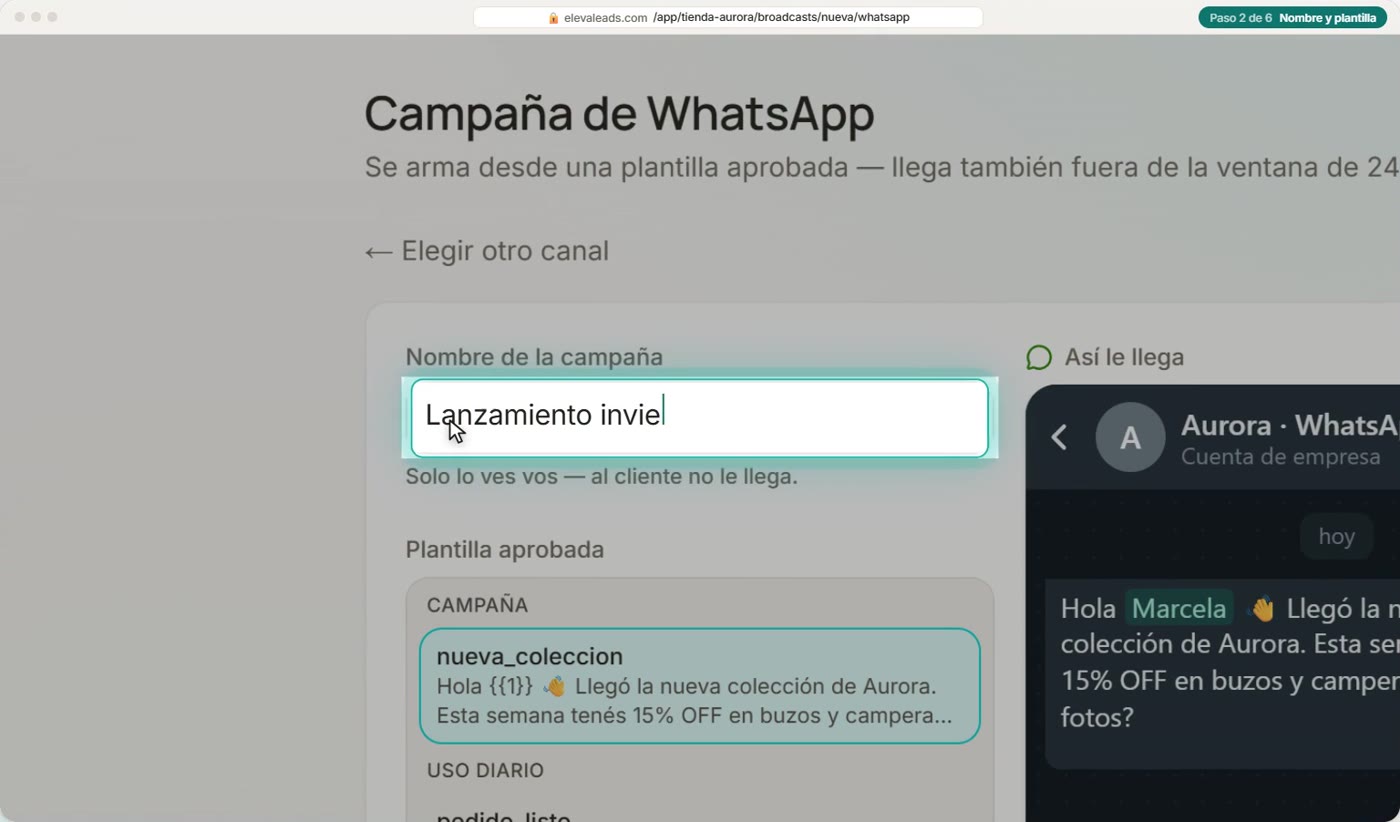 Nombre y plantilla
