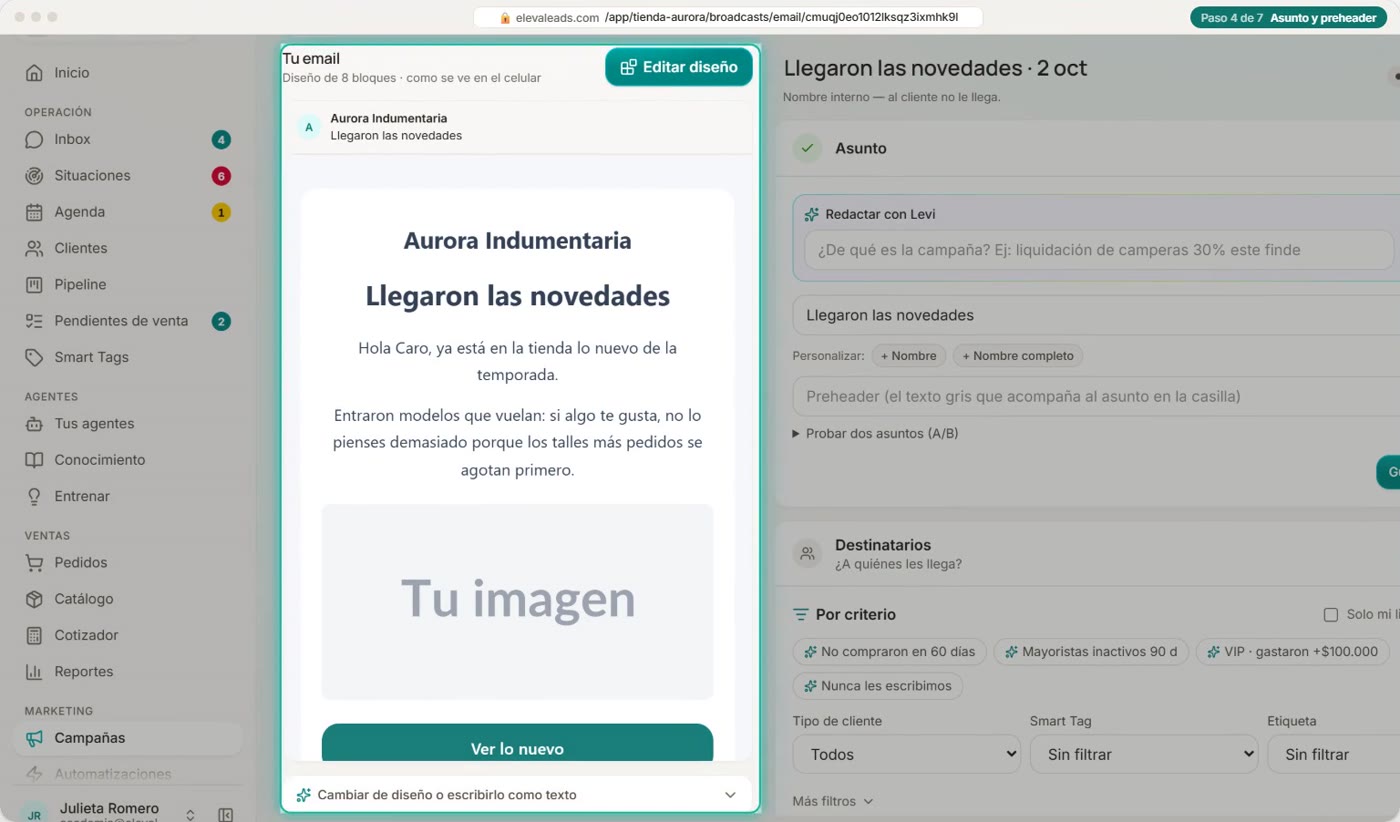 Asunto y preheader
